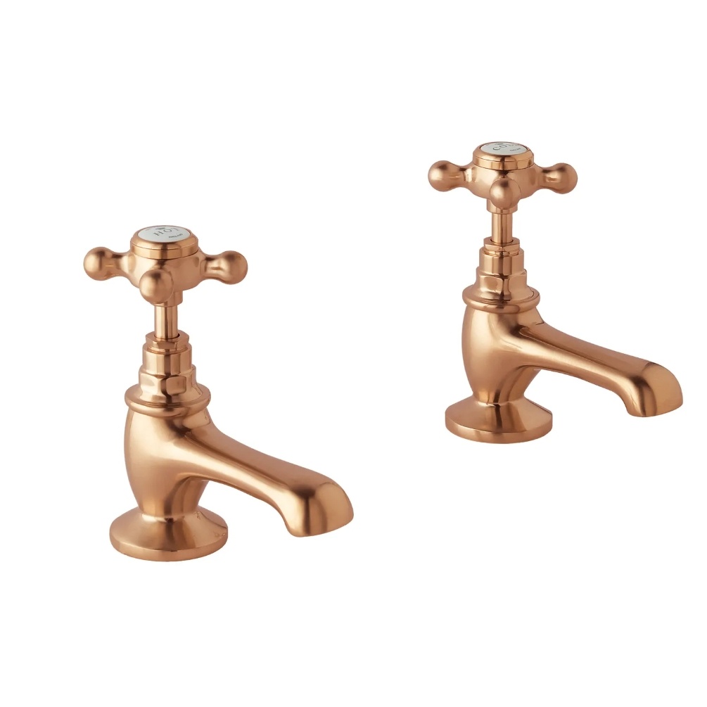 BC Designs Victrion Crosshead Brushed Copper Basin Pillar Taps Cut Out